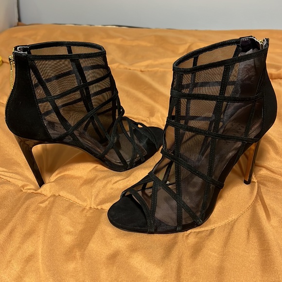 Ted Baker XSTAL Black Mesh Peep Toe Ankle Boots 39.5 - Picture 3 of 7
